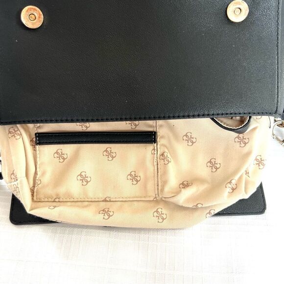 Guess Lani Vegan Black Two Handle Flap Satchel Crossbody Purse Bag - Picture 13 of 16